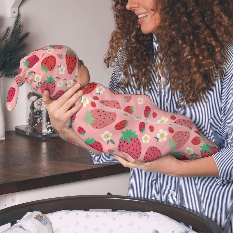 Figtihw Strawberry Swaddle Blankets Newborn Receiving Blanket Baby Swaddle Wrap Soft Sleeping Sack for Baby Girls Boys - Image 3